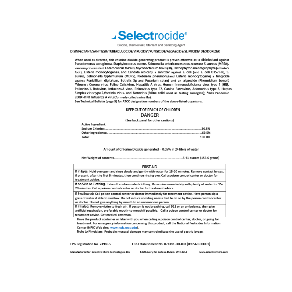 Selectrocide UltraPure Hospital Grade - Chlorine Dioxide Liquid Disinfectant