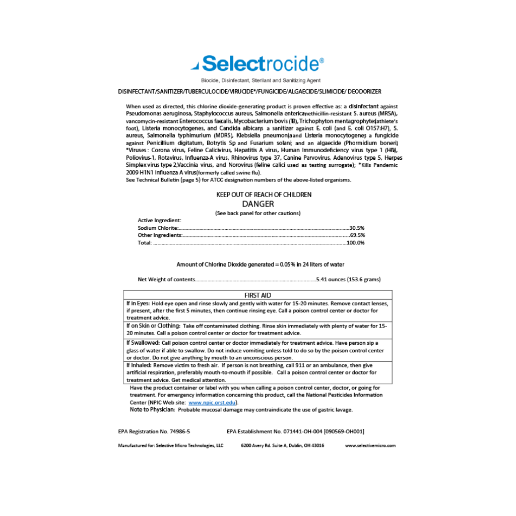 Selectrocide UltraPure Hospital Grade - Chlorine Dioxide Liquid Disinfectant